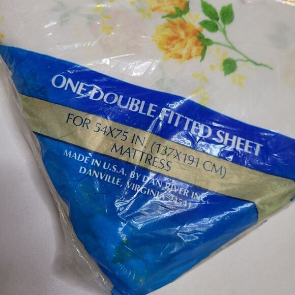 NEW Vintage‎ 70s yellow floral cottagecore no iron double fitted sheet - Picture 7 of 7